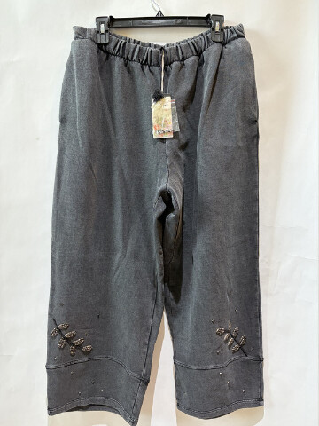 JOHNNY WAS WOMEN'S FRENCH TERRY LINEN BARREL PANT CHARCOAL J64825 SZ LARGE L