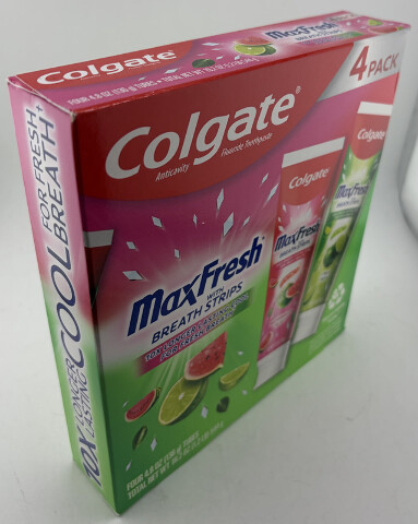 4 PACK COLGATE MAXFRESH TOOTHPASTE W/BREATH STRIPS WATERMELON BLAST /CITRUS 6/27