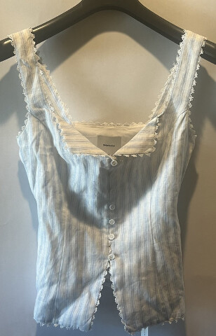 REFORMATION WOMENS VIOLA LINEN SWAN STRIPE BLOUSE SIZE 6 1317270SPW006