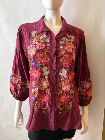 JOHNNY WAS WOMEN'S SEREN SHIRT COLOR RHODODEN C15625 SZ LARGE L