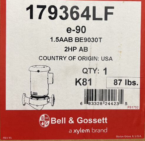 BELL & GOSSETT E-90 179364LF 1.5AAB BE9030T 2HP AB HYDRONIC CIRCULATING PUMP