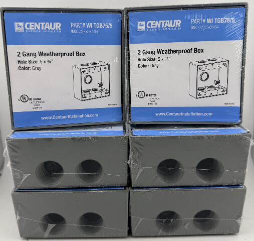 LOT OF 6 CENTAUR 0278-8464 WI TGB75/5 2 GANG WEATHERPROOF BOX 5 HOLE 3/4" GRAY
