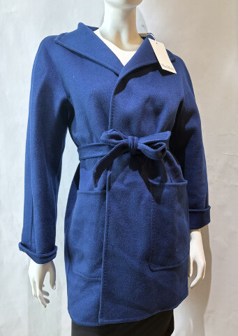 MAX MARA WOMEN'S CAMEL WRAP COAT CASHMERE MXM EDILE CHINA BLUE SZ 8 NWT SAMPLE