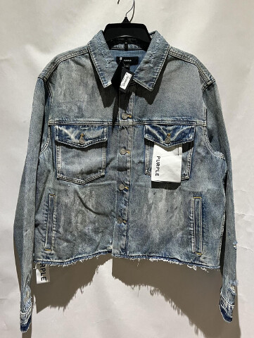 PURPLE BRAND LIGHT INDIGO PAINT SPLATTER DENIM JACKET P055-JLIA526 SIZE LARGE L