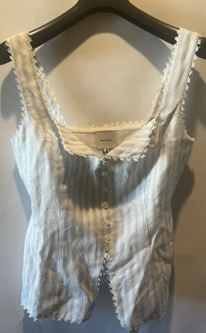 REFORMATION WOMENS VIOLA LINEN SWAN STRIPE BLOUSE SIZE 10 1317270SPW010