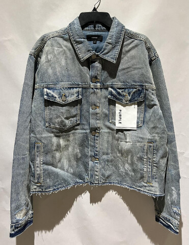 PURPLE BRAND PAINT SPLATTER LIGHT INDIGO DENIM JACKET P055-JLIA526 SIZE LARGE L