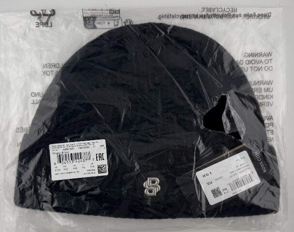 HUGO BOSS DOUBLE B MONOGRAM 50551237 MENS WOOL-CASHMERE BLACK BEANIE HAT