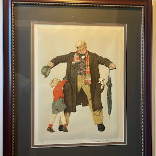 NORMAN ROCKWELL THE GIFT CHILD'S SURPRISE SIGNED LITHOGRAPH 38/200 W/FRAME 31.5"