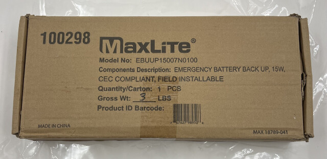 MAXLITE EMERGENCY BATTERY BACK UP 15W MODEL EBUUP15007N0100