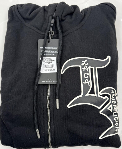 TRUE RELIGION 109440C MENS XL JET BLACK PROPERTY OF NONE ZIP HOODIE
