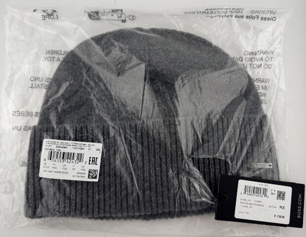 HUGO BOSS HONESTO HAT 50548851 MENS LOGO PLAQUE CASHMERE GREY BEANIE HAT