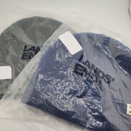 LOT OF 2 - LANDS END DARK FLINT HEATHER  / NATICAL BLUE HEATHER BEANIES  ONE SIZE