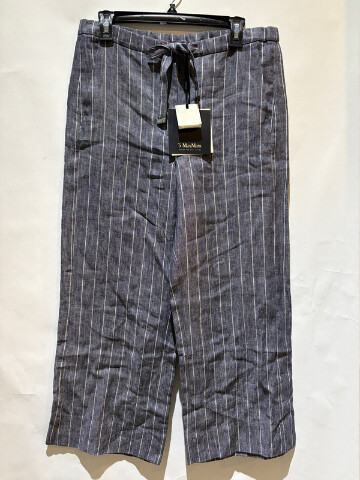 S MAX MARA WOMEN'S DENIM LOOK PINSTRIPE LINEN PANTS SAMPLE SMM CRESTA SZ 8