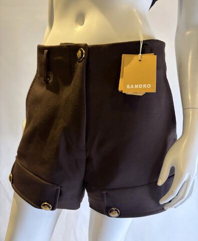 SANDRO PARIS SFPSH00515 ANTOINE SHORTS WITH BUTTON DETAIL SIZE 38 BROWN NWT