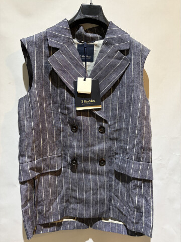 S MAX MARA WOMEN'S DENIM LOOK PINSTRIPE LINEN VEST SAMPLE BLACK SMM BALLO SZ 8