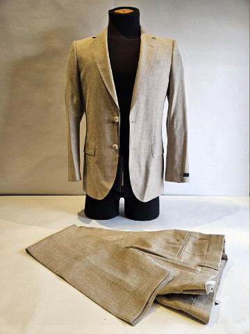 HUGO BOSS BECKHAM 50549196 TWO-PIECE SUIT VIRGIN WOOL SILK LINEN 38R LIGHT BEIGE