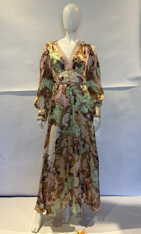 CAMILLA THE QUEENS QUARTERS WAISTBANDED DRESS W/ GATHERED SLEEVE XL $995 LDSA202