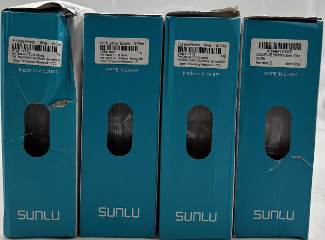 LOT OF 4 SUNLU 3D PRINTER FILAMENT 1.75MM 1KG WHITE WITH REUSABLE SPOOL