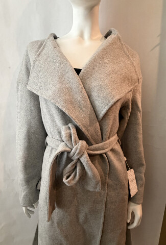 BELLE & BLOOM WOMEN'S HEAD OVER HEELS COLLARLESS ROBE COAT GREY MARBLE SZ LARGE