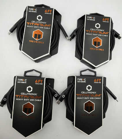 LOT OF 4 CELLTRONIX TITANIUM  TTNM TYPE C TO C CABLE 6FT FAST CHARGING