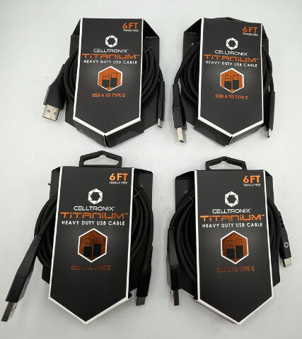 LOT OF 4 CELLTRONIX TITANIUM TTNM TYPE A TO C CABLE CHARGING AND DATA 6FT