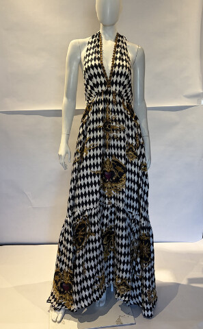 CAMILLA MONARCHY MANIA RUFFLE HEM HALTER DRESS SZ L RRP $1200 LDSG019