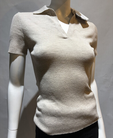 MAX MARA WOMEN'S RIB KNIT WOOL POLO SHIRT GOLD BEIGE MXM ALBERO SIZE M SAMPLE