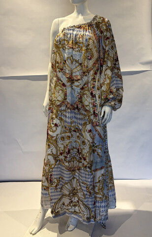 CAMILLA THRONE GAMES ONE SHOULDER DRESS W/ BLOUSON SLEEVE SZ M/L LDSE023 $1100