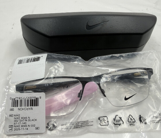 NIKE OPTICAL 8054 N 002 MEN'S GLASSES IN SATIN BLACK W HARD SHELL CASE 57-17-140