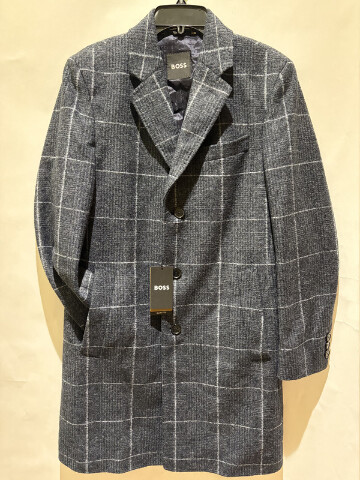 BOSS MENS H-HYDE-J-254 SLIM FIT COAT W PLAIN CHECK BLUE PATTERNED SIZE 36R NWT