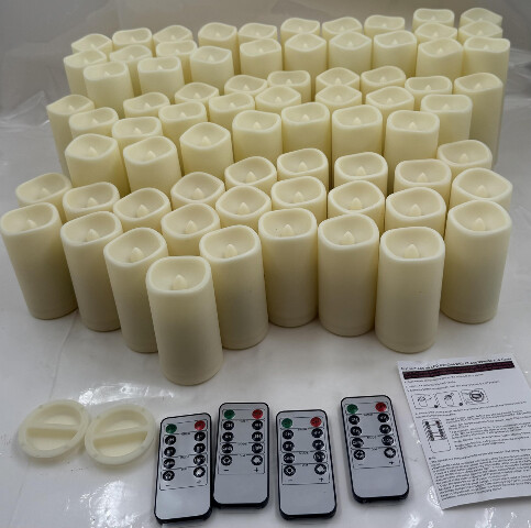 LOT OF 72 FLAMELESS LED CANDLES BATTERY OPERATED 3 DIFFERENT SZS W/ REMOTE TIMER