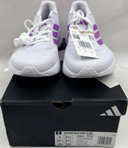 ADIDAS RUNFALCON 5 W JR3089 WOMENS SIZE 6 WHITE AND PURPLE RUNNING SHOES