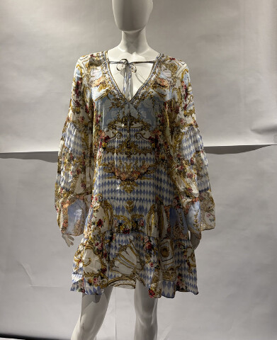 CAMILLA THRONE GAMES A LINE GATHERED PANEL DRESS SIZE SMALL S $795 SDSD088