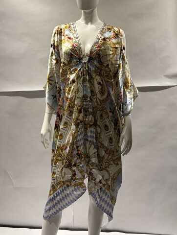 CAMILLA THRONE GAMES SHORT KAFTAN W/HARDWARE AND WAIST TIE ONE SIZE $775 SKAB025