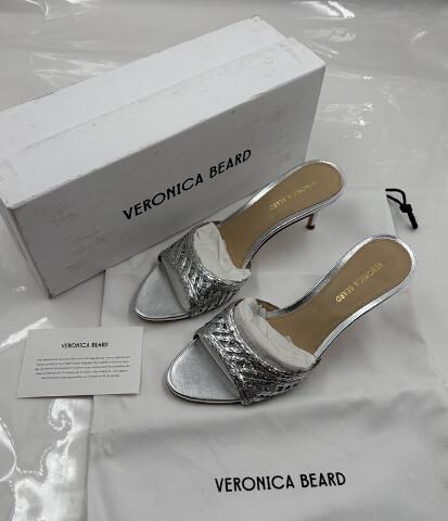 VERONICA BEARD TIA RAFFIA LATTICE LEATHER 2.5" HEEL SANDAL J9351S1020 6 SILVER