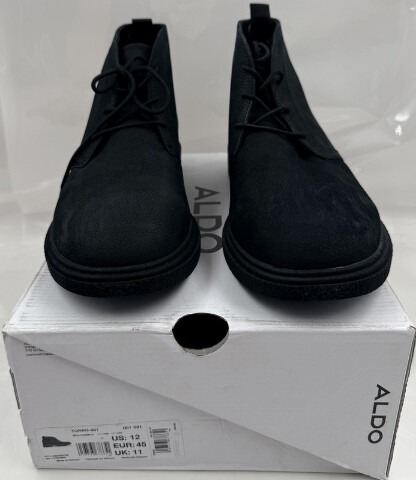 ALDO TORRO 001-001-031 17258814 MENS SIZE 12 EU 45 BLACK LEATHER CHUKKA BOOTS