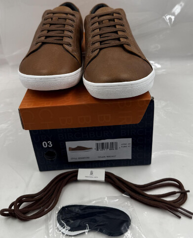 BIRCHBURY BRAMFORD MENS SIZE 14 WALNUT BROWN WIDE TOE BAREFOOT LEATHER SNEAKERS