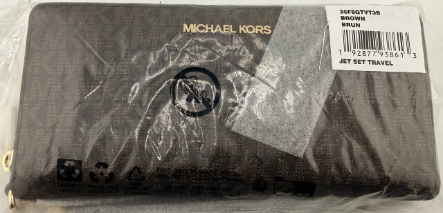 MICHAEL KORS JET SET TRAVEL 35F8GTVT3B WOMENS BROWN LARGE ZIP WRISTLET WALLET