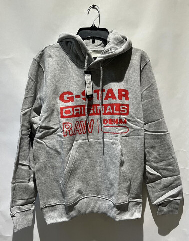 G-STAR DISTRESSED ORIGINALS HOODED SWEATER COLOR MEDIUM GREY ACID RED M MEDIUM