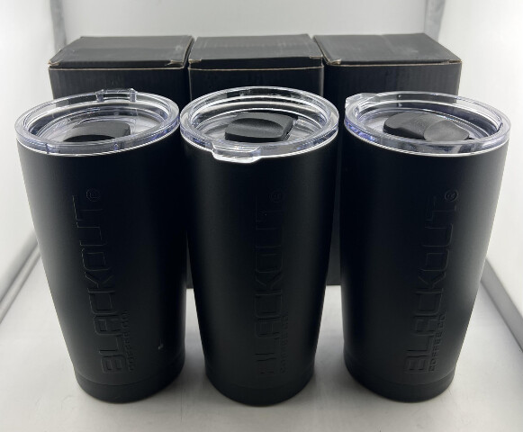 LOT OF 3 BLACKOUT COFFEE CO 20OZ TUMBLER PREMIUM INSULATED DRINKWARE MATTE BLACK
