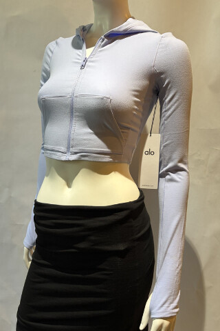 ALO WOMEN'S ALOSOFT SINCERE FITTED JACKET IN LIGHT BLUE W4736R SIZE XXS