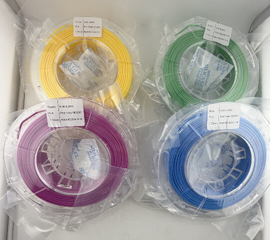 LOT OF 4 PLA FILAMENT 1.75MM PURPLE GREEN BLUE YELLOW TEMP 190-210