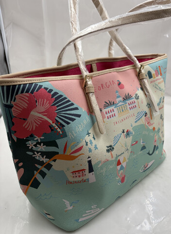 SPARTINA 449 TEAL FLORIDA MAP TOTE BAG GREETINGS FROM FLORIDA MERMAID 946457 NWT