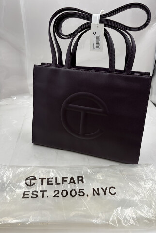TELFAR MEDIUM SHOPPING BAG IN EGGPLANT TF-012-EGGP-M HANDLES AND CROSSBODY