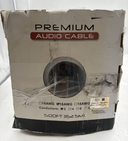 PREMIUM AUDIO CABLE IN-WALL CL3R 500FT 16 AWG 2 CONDUCTORS COMM & RESIDENTIAL