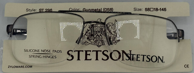 STETSON 296 058 GUNMETAL 58-18-145 SEMI RIMLESS AVIATOR MENS EYEGLASSES FRAMES