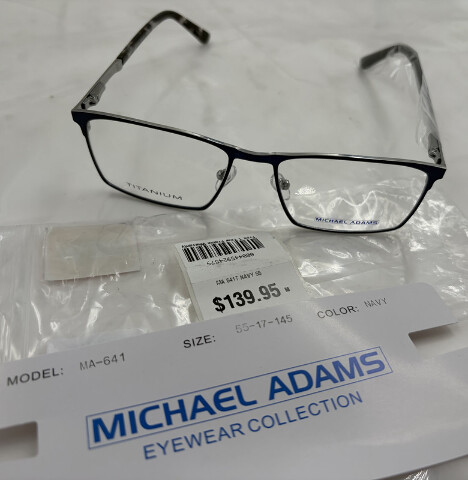 MICHAEL ADAMS MA-641 MEN'S EYEGLASSES FRAME & LENS TITANIUM 55-17-145 COLOR NAVY