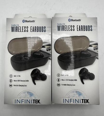 LOT OF 2 INFINITEK 9472 COMFORTABLE FIT WIRELESS EARBUDS WITH BUILT IN MIC