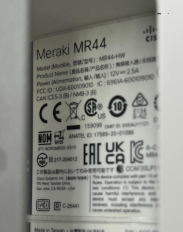 CISCO MERAKI MR44-HW CLOUD-MANAGED WI-FI 6 WIRELESS ACCESS POINT UNCLAIMED