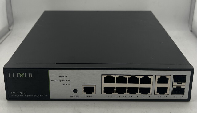 LUXUL XMS-1208P 12-PORT / 8-POE+ GIGABIT MANAGED SWITCH AC100-240V-50/60HZ